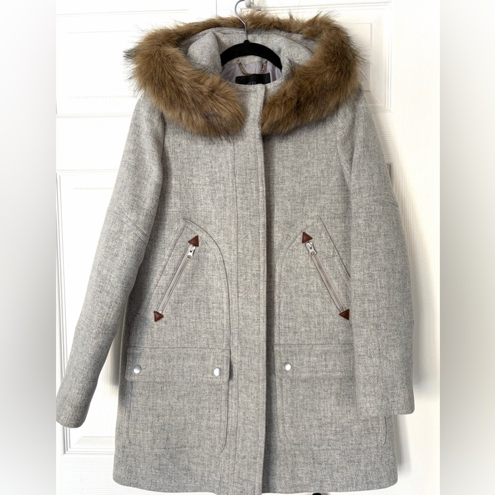 J. Crew Coat Wool Chateau Parka Gray Hooded Italian Stadium Cloth NELLO GORI 2